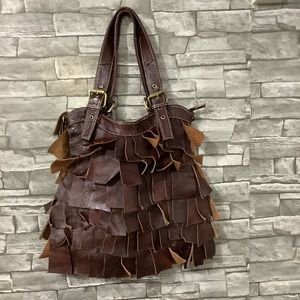 Vintage Brown Leather fringe tote bag